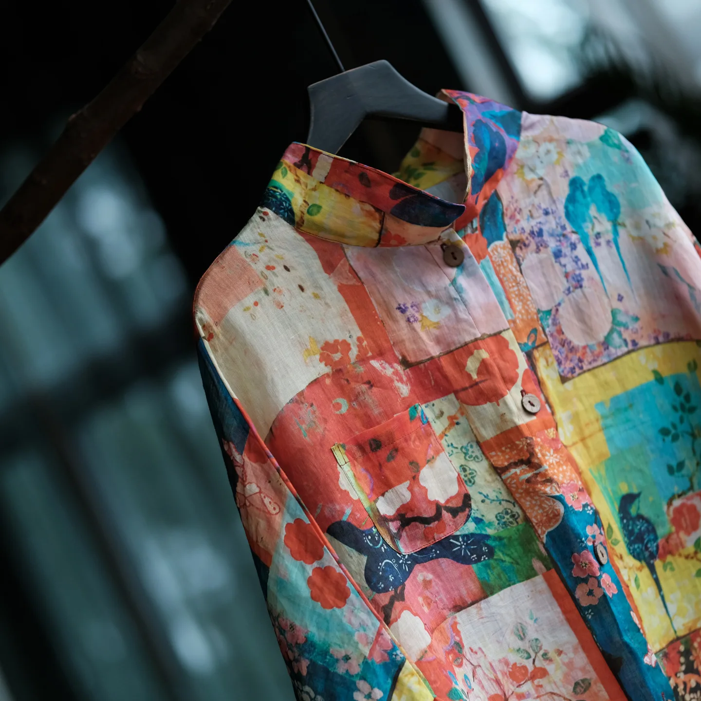 100% Ramie Women Casual Long Shirt New Arrival 2026 Autumn Vintage Style Floral Print Loose Comfortable Female Shirt Dress M2911