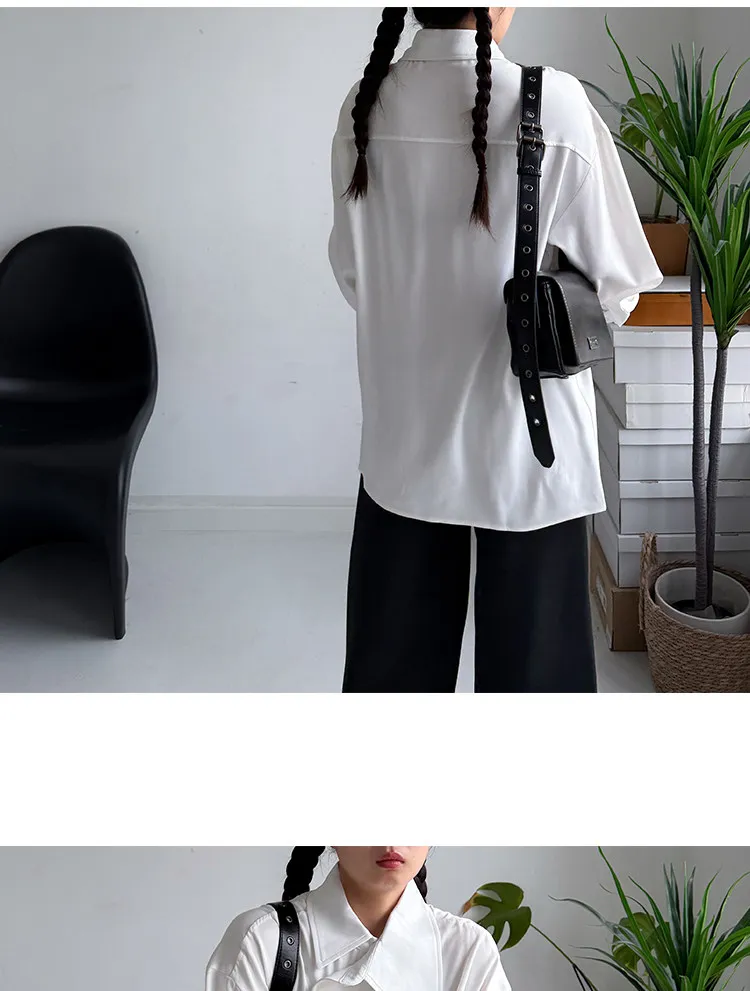 SuperAen Asymmetric Skew Collar Design White Shirt 2026 Spring New Office Lady Oversize Elegant Loose Casual Shirts