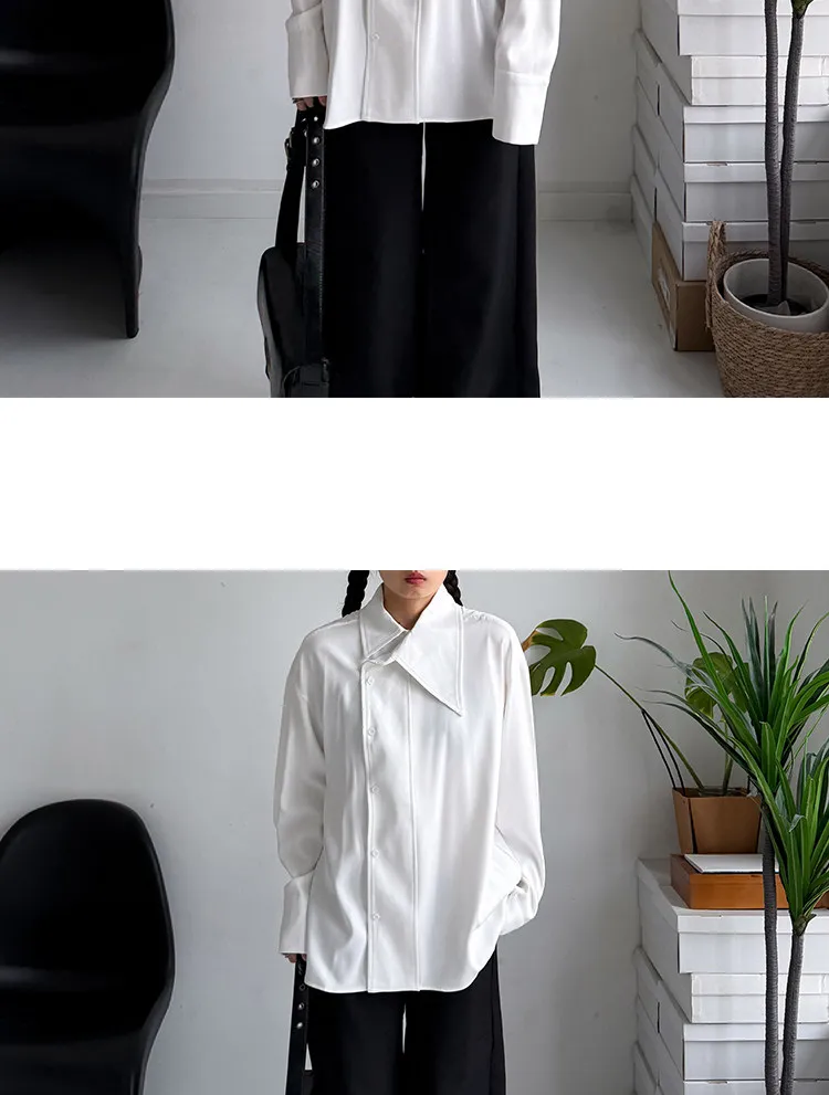 SuperAen Asymmetric Skew Collar Design White Shirt 2026 Spring New Office Lady Oversize Elegant Loose Casual Shirts