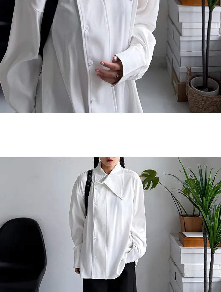 SuperAen Asymmetric Skew Collar Design White Shirt 2026 Spring New Office Lady Oversize Elegant Loose Casual Shirts