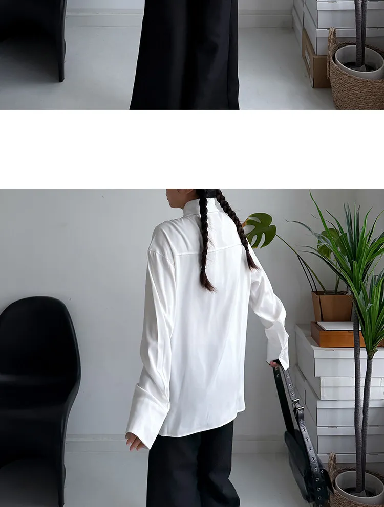 SuperAen Asymmetric Skew Collar Design White Shirt 2026 Spring New Office Lady Oversize Elegant Loose Casual Shirts
