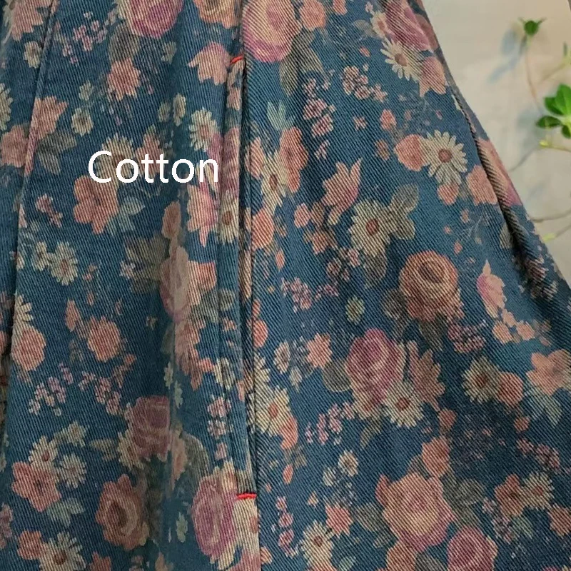 New 2026 Autumn Women Cotton Skirt, Elastic Waist Floral Print, Mori Girl Korean Temperament Casual Loose A-line Skirt B68826CC