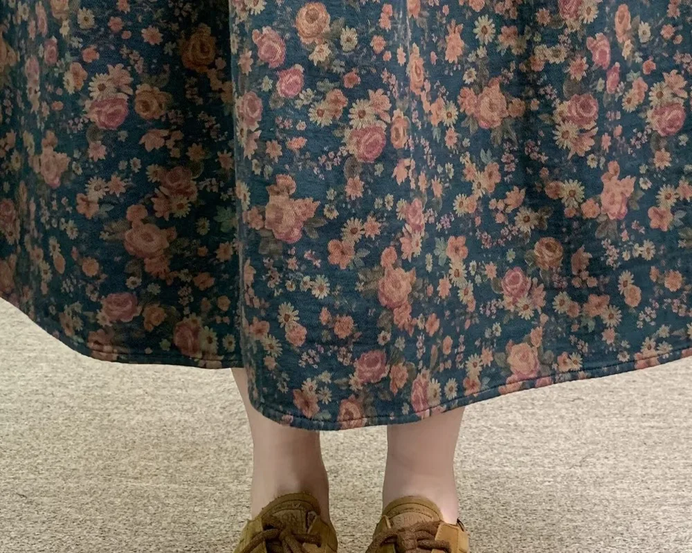 New 2026 Autumn Women Cotton Skirt, Elastic Waist Floral Print, Mori Girl Korean Temperament Casual Loose A-line Skirt B68826CC