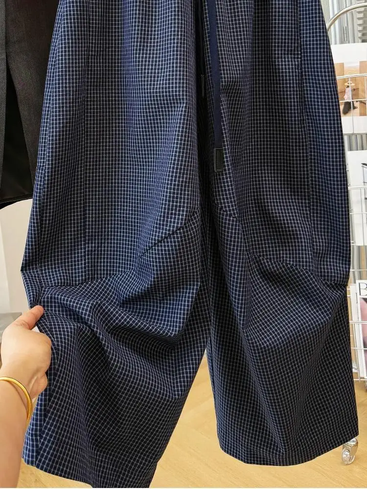 SuperAen Vintage Plaid Comfortable Loose Casual Wide-leg Pants for Women Spring and Autumn Korean Style Simple Full Length Pants
