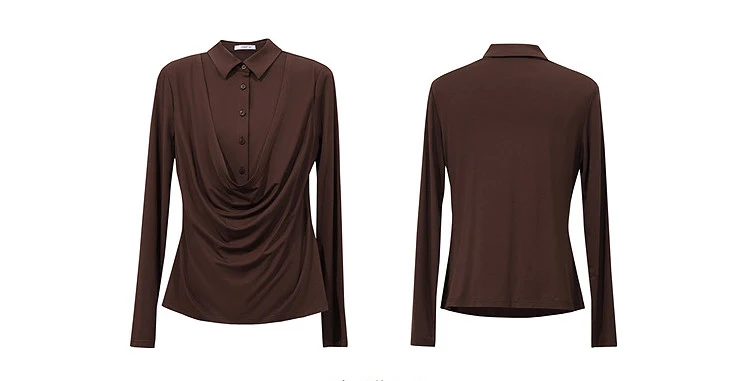 Amii Women's Faux Layered Long Sleeve T-Shirt Stretch Lapel Collar Slim Fit Casual Business Top for Women Autumn 12613016