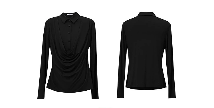 Amii Women's Faux Layered Long Sleeve T-Shirt Stretch Lapel Collar Slim Fit Casual Business Top for Women Autumn 12613016
