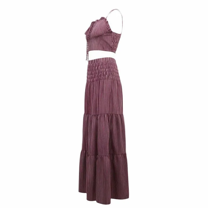 Women's Clothing Dress Summer New Striped Suspender Tube Top Drawstring Short Top, European And American Skirt Casual Fashion