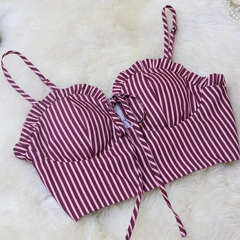Women's Clothing Dress Summer New Striped Suspender Tube Top Drawstring Short Top, European And American Skirt Casual Fashion