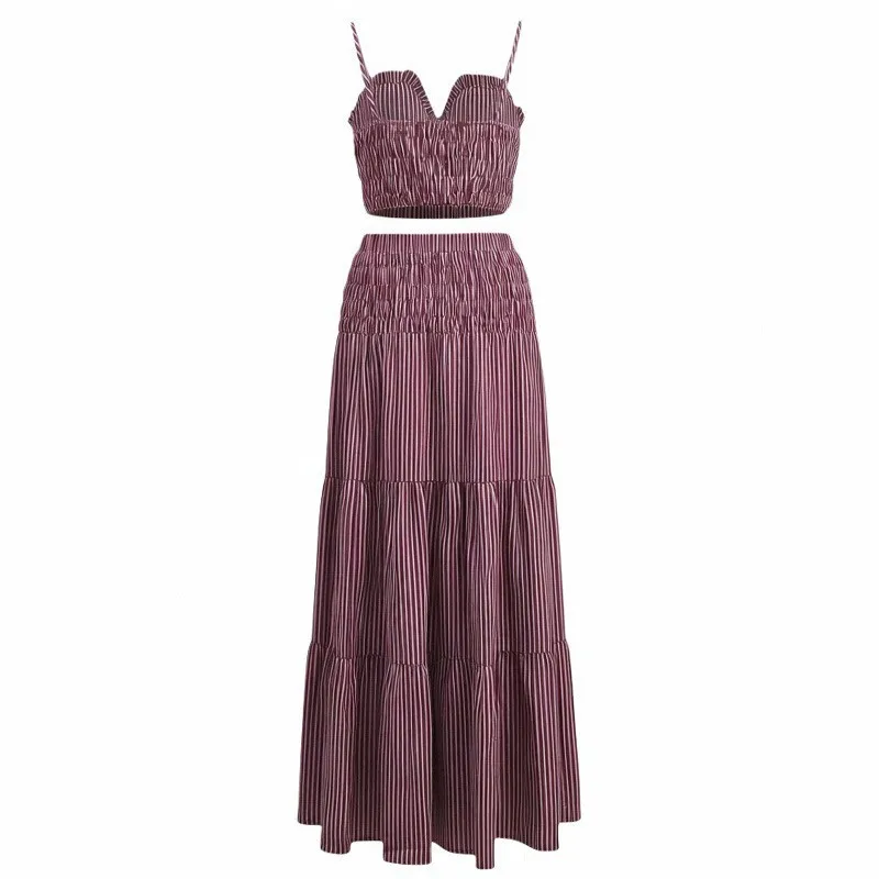 Women's Clothing Dress Summer New Striped Suspender Tube Top Drawstring Short Top, European And American Skirt Casual Fashion