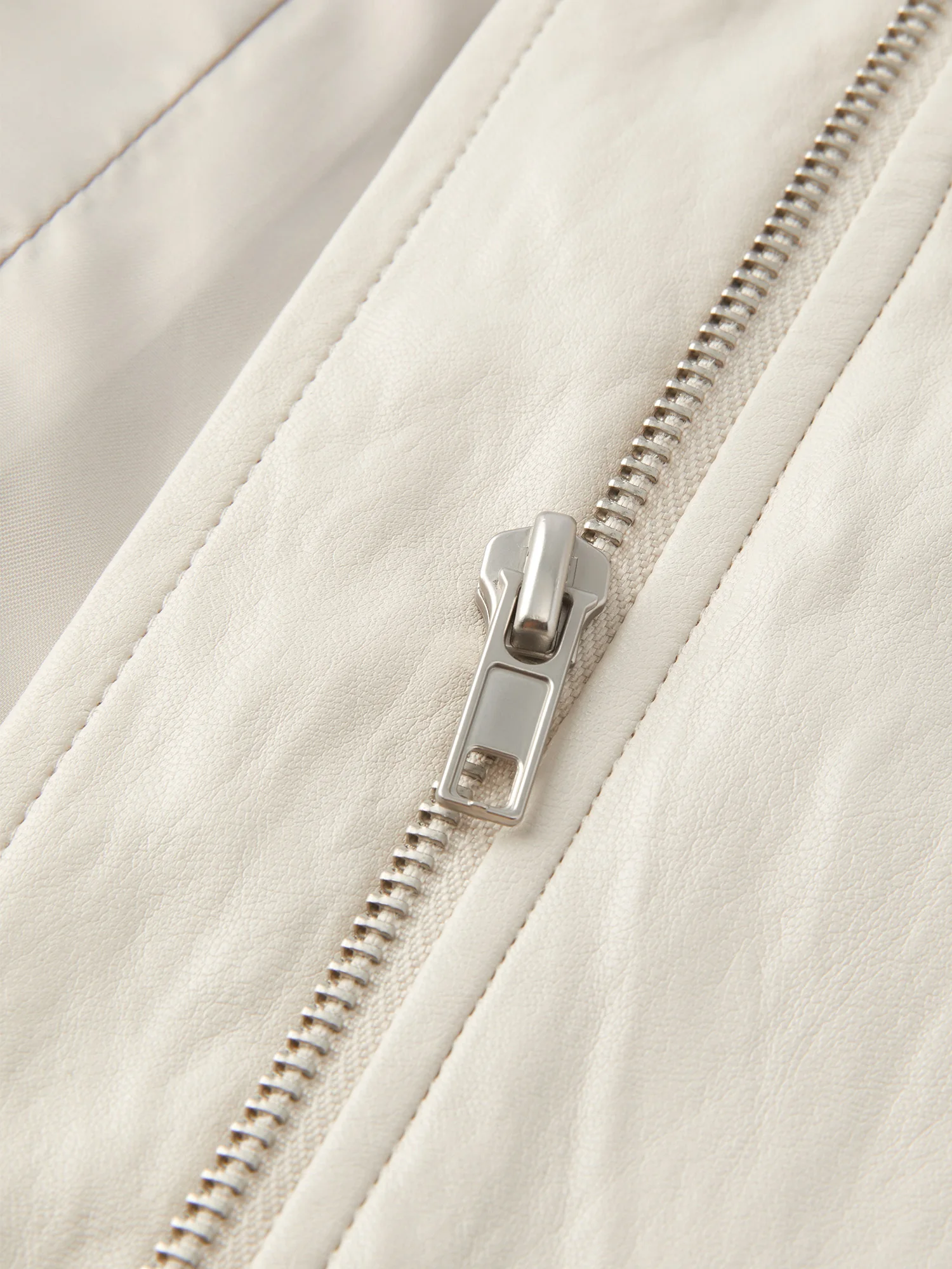 ZIQIAO 2026 Autumn Women White PU Leather Jacket H-Line Stand Collar Waist Cinching Utility Casual Streetwear Outerwear New Coat
