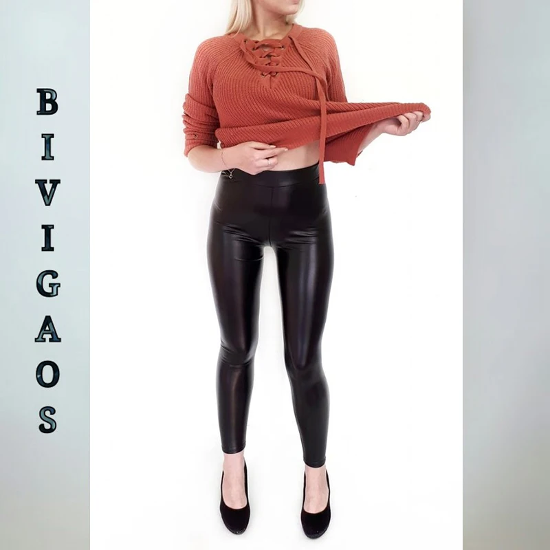 BIVIGAOS Women Autumn Black PU Leather Legging Pants Velvet Thick Warm Leggings Slim Sexy Push Up Leggings Skinny Trousers Women