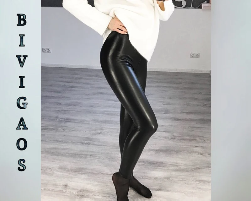 BIVIGAOS Women Autumn Black PU Leather Legging Pants Velvet Thick Warm Leggings Slim Sexy Push Up Leggings Skinny Trousers Women