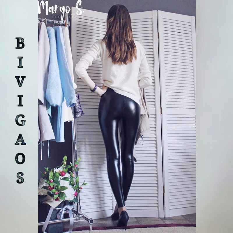BIVIGAOS Women Autumn Black PU Leather Legging Pants Velvet Thick Warm Leggings Slim Sexy Push Up Leggings Skinny Trousers Women