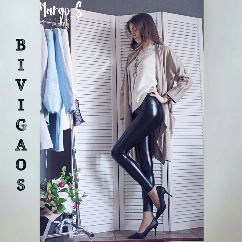 BIVIGAOS Women Autumn Black PU Leather Legging Pants Velvet Thick Warm Leggings Slim Sexy Push Up Leggings Skinny Trousers Women