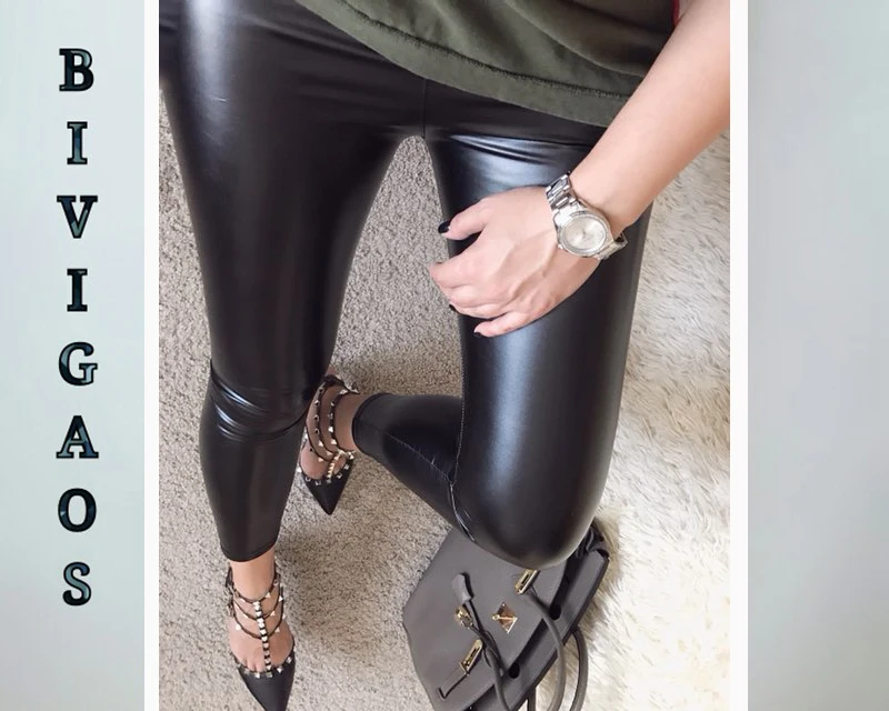 BIVIGAOS Women Autumn Black PU Leather Legging Pants Velvet Thick Warm Leggings Slim Sexy Push Up Leggings Skinny Trousers Women