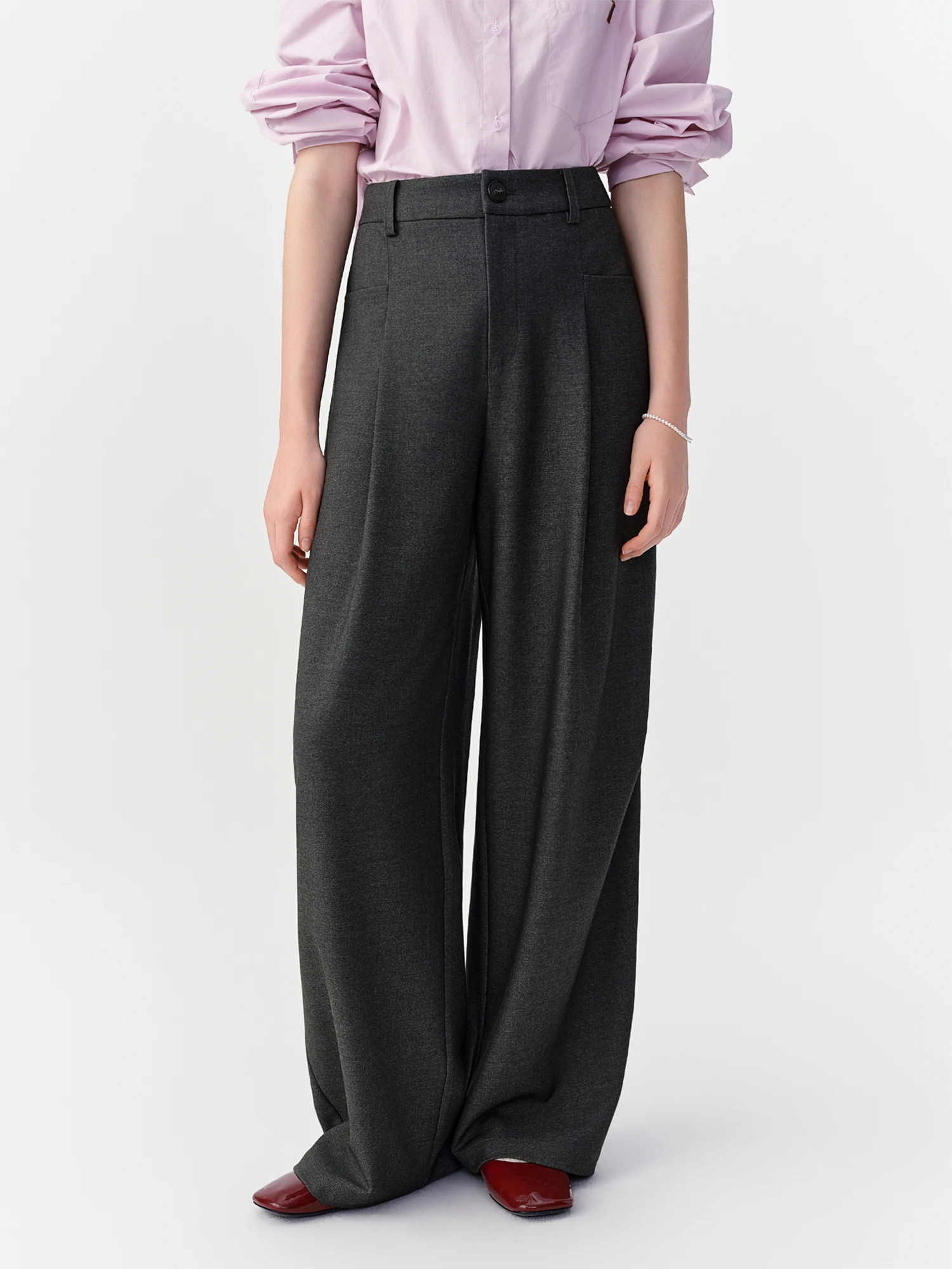 DUSHU Women's Multi‑Size High‑Waisted Wide‑Leg Straight Commuter Suit Pants Comfortable Casual Long Trousers Flattering Bottoms
