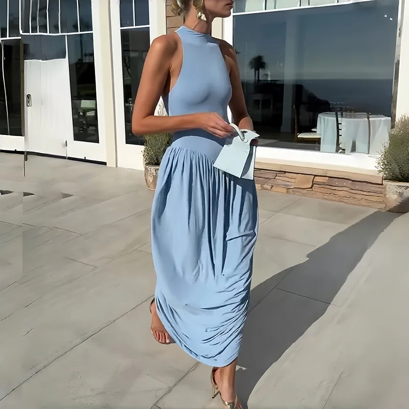 Ladies Autumn 2026 Date Night Party Maxi Dress Sleeveless Ruched Sexy Bodycon Long Dresses For Women Evening Clubwear Outfits
