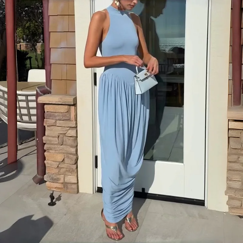 Ladies Autumn 2026 Date Night Party Maxi Dress Sleeveless Ruched Sexy Bodycon Long Dresses For Women Evening Clubwear Outfits