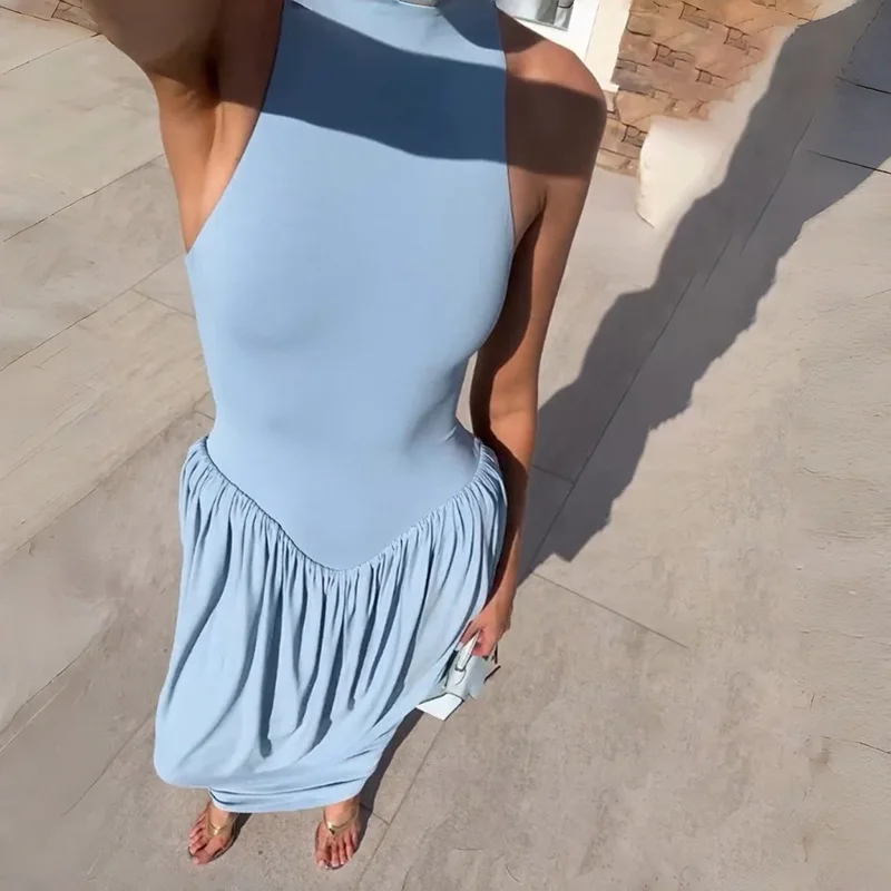 Ladies Autumn 2026 Date Night Party Maxi Dress Sleeveless Ruched Sexy Bodycon Long Dresses For Women Evening Clubwear Outfits