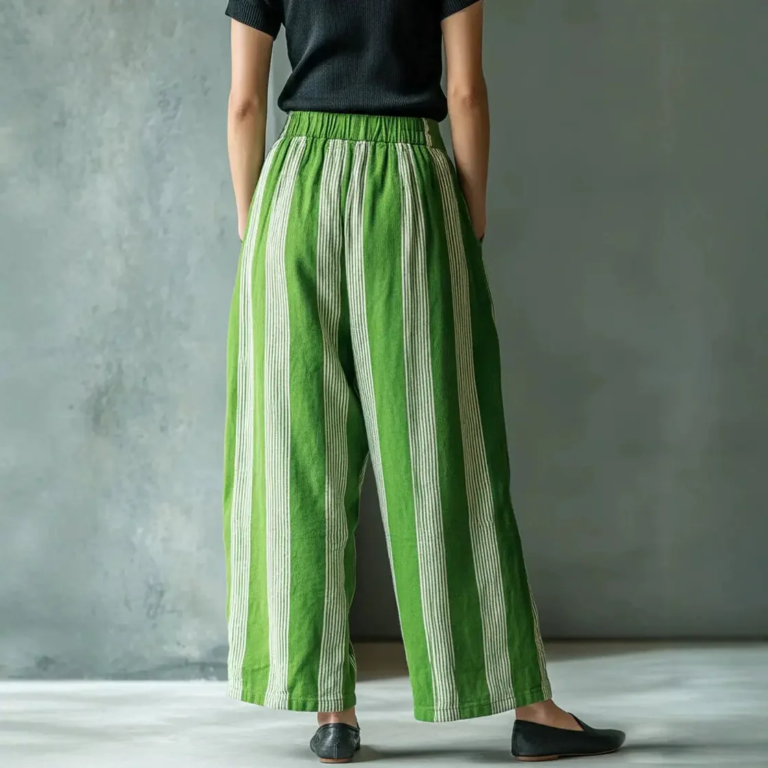 Women Stripe Linen Harem Pants High Waist Pleated Loose Wide Leg Trousers Boho Casual Baggy Palazzo Pants Pantalones De Mujer