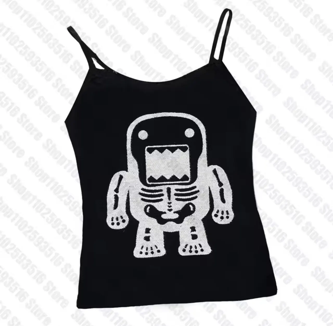 Women Gothic Skull Crossbones Print Cami Tank Top, Y2K Alt Subculture Sleeveless Spaghetti Strap Slim Camisole Summer Inner
