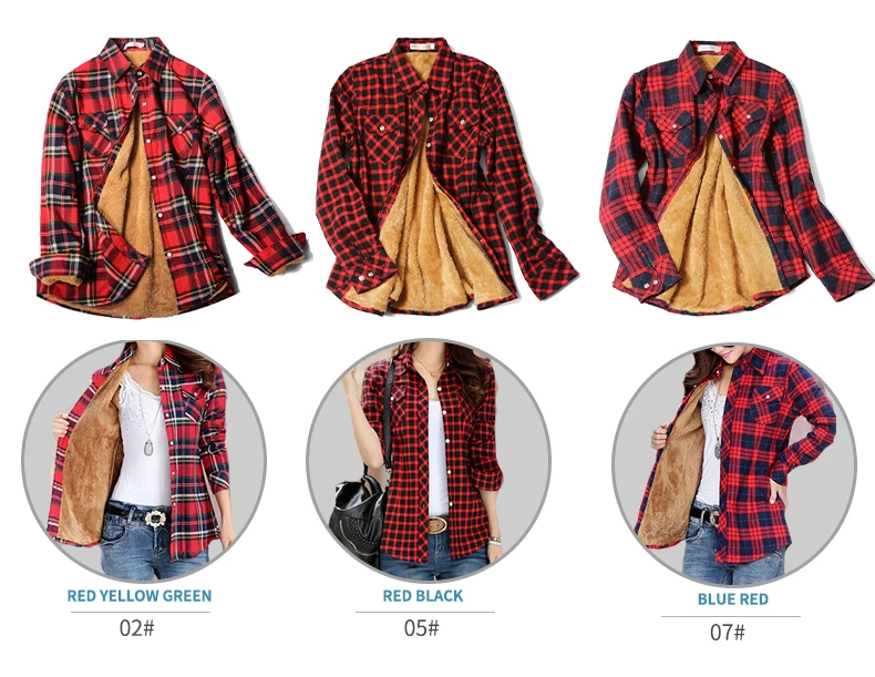 Velvet Thick Warm Women's Plaid Shirt, Female Long Sleeve Tops, M-5XL Winter Fleece Casual Check Blouse, Autumn Clothes T77710A