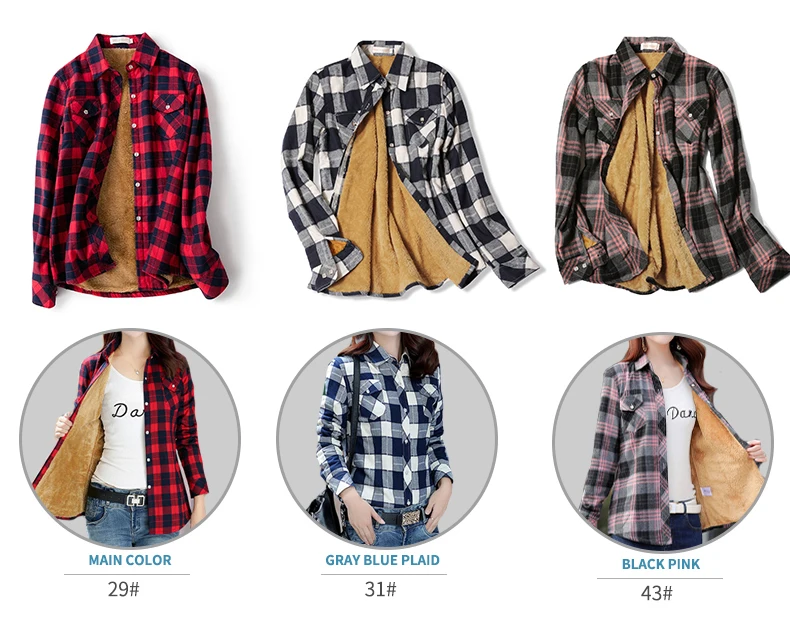 Velvet Thick Warm Women's Plaid Shirt, Female Long Sleeve Tops, M-5XL Winter Fleece Casual Check Blouse, Autumn Clothes T77710A