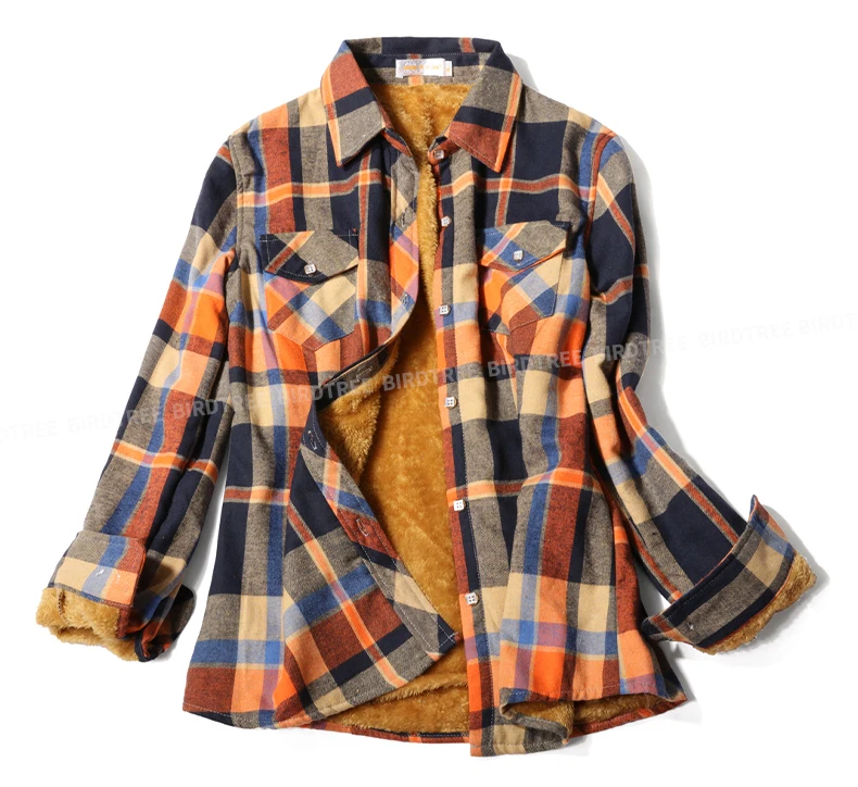 Velvet Thick Warm Women's Plaid Shirt, Female Long Sleeve Tops, M-5XL Winter Fleece Casual Check Blouse, Autumn Clothes T77710A