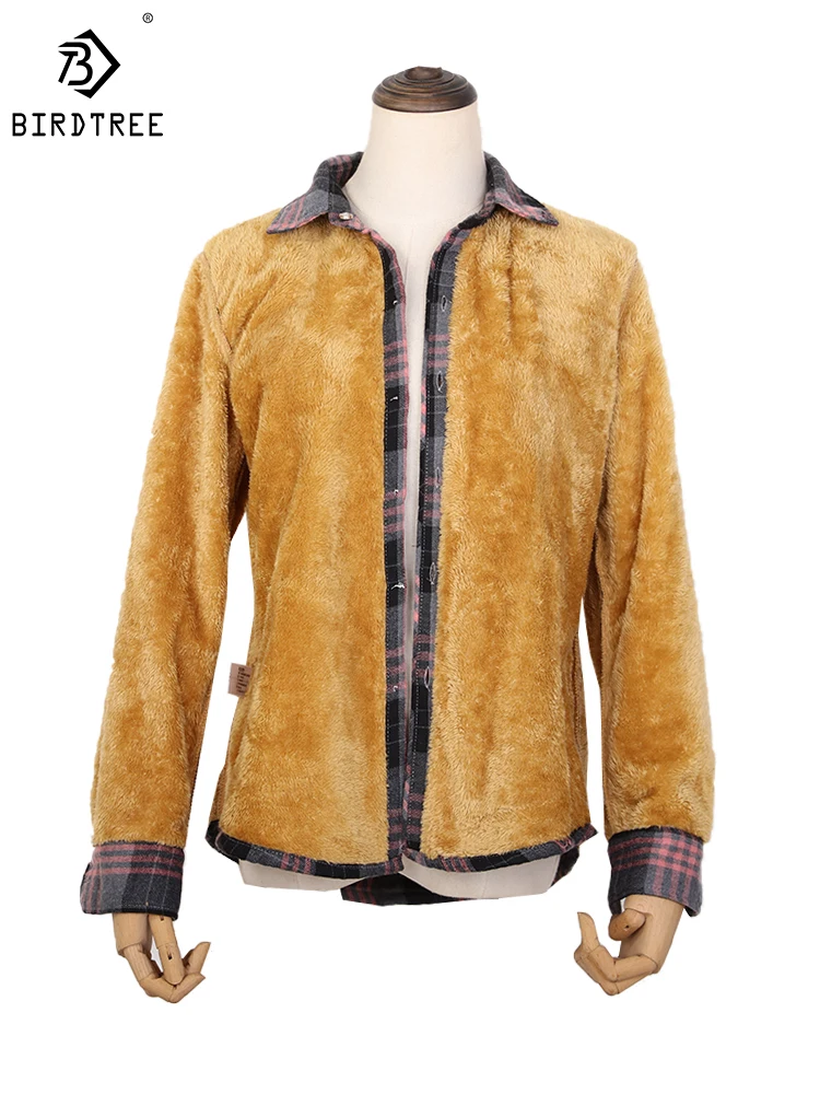 Velvet Thick Warm Women's Plaid Shirt, Female Long Sleeve Tops, M-5XL Winter Fleece Casual Check Blouse, Autumn Clothes T77710A