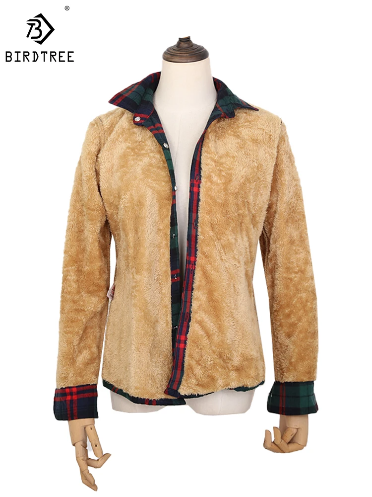 Velvet Thick Warm Women's Plaid Shirt, Female Long Sleeve Tops, M-5XL Winter Fleece Casual Check Blouse, Autumn Clothes T77710A