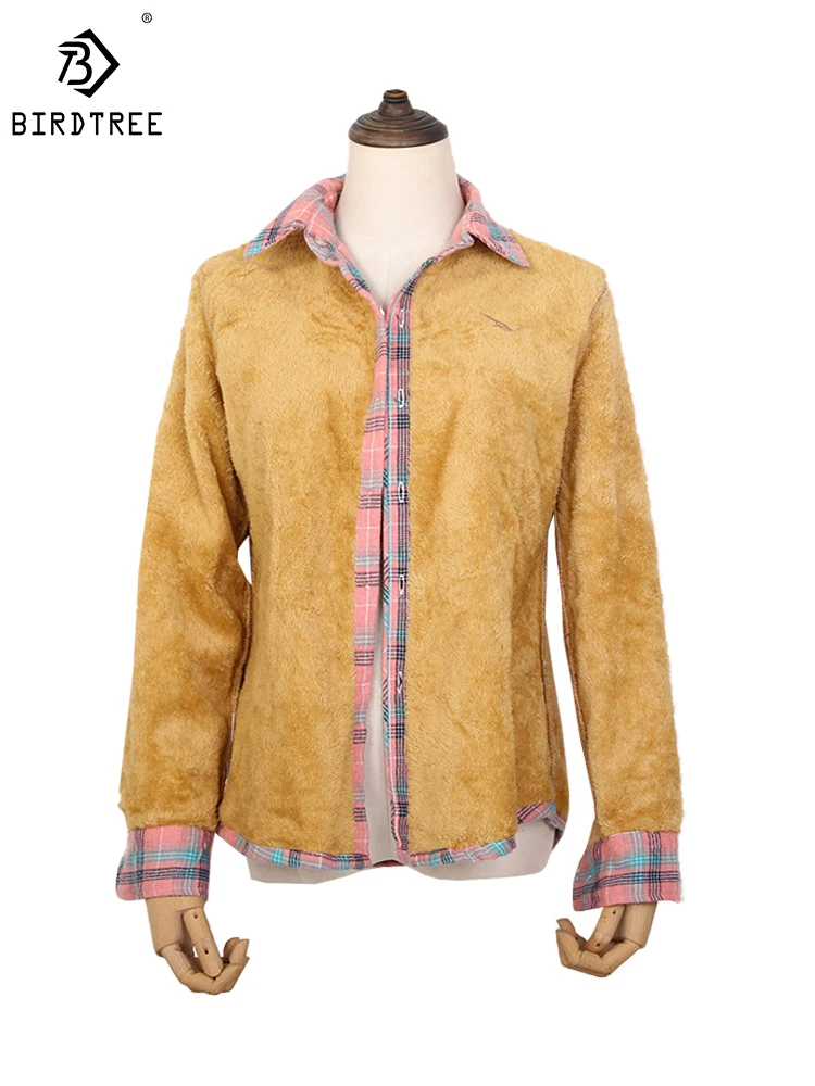 Velvet Thick Warm Women's Plaid Shirt, Female Long Sleeve Tops, M-5XL Winter Fleece Casual Check Blouse, Autumn Clothes T77710A