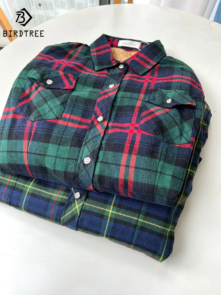 Velvet Thick Warm Women's Plaid Shirt, Female Long Sleeve Tops, M-5XL Winter Fleece Casual Check Blouse, Autumn Clothes T77710A