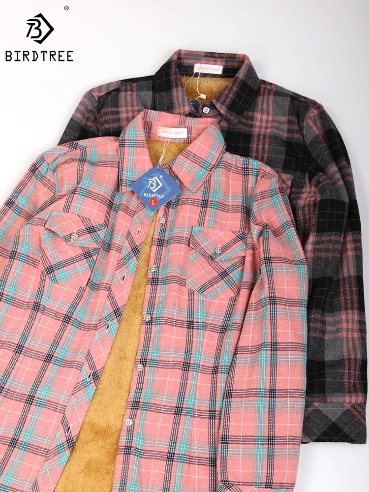 Velvet Thick Warm Women's Plaid Shirt, Female Long Sleeve Tops, M-5XL Winter Fleece Casual Check Blouse, Autumn Clothes T77710A