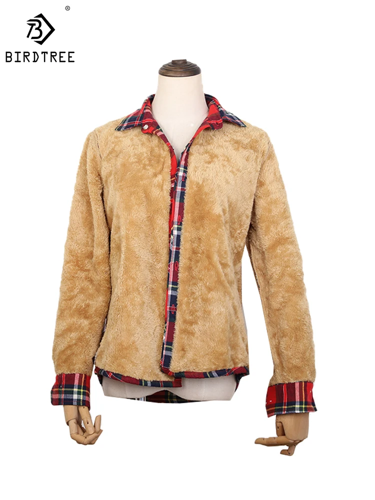 Velvet Thick Warm Women's Plaid Shirt, Female Long Sleeve Tops, M-5XL Winter Fleece Casual Check Blouse, Autumn Clothes T77710A