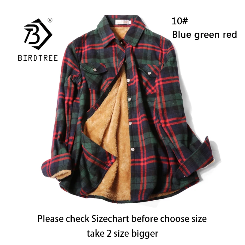 Velvet Thick Warm Women's Plaid Shirt, Female Long Sleeve Tops, M-5XL Winter Fleece Casual Check Blouse, Autumn Clothes T77710A