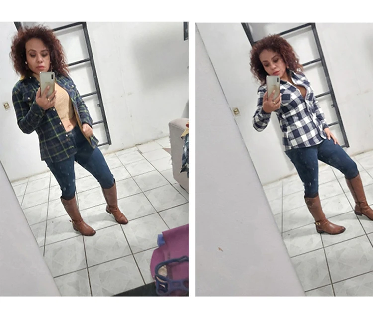 Velvet Thick Warm Women's Plaid Shirt, Female Long Sleeve Tops, M-5XL Winter Fleece Casual Check Blouse, Autumn Clothes T77710A