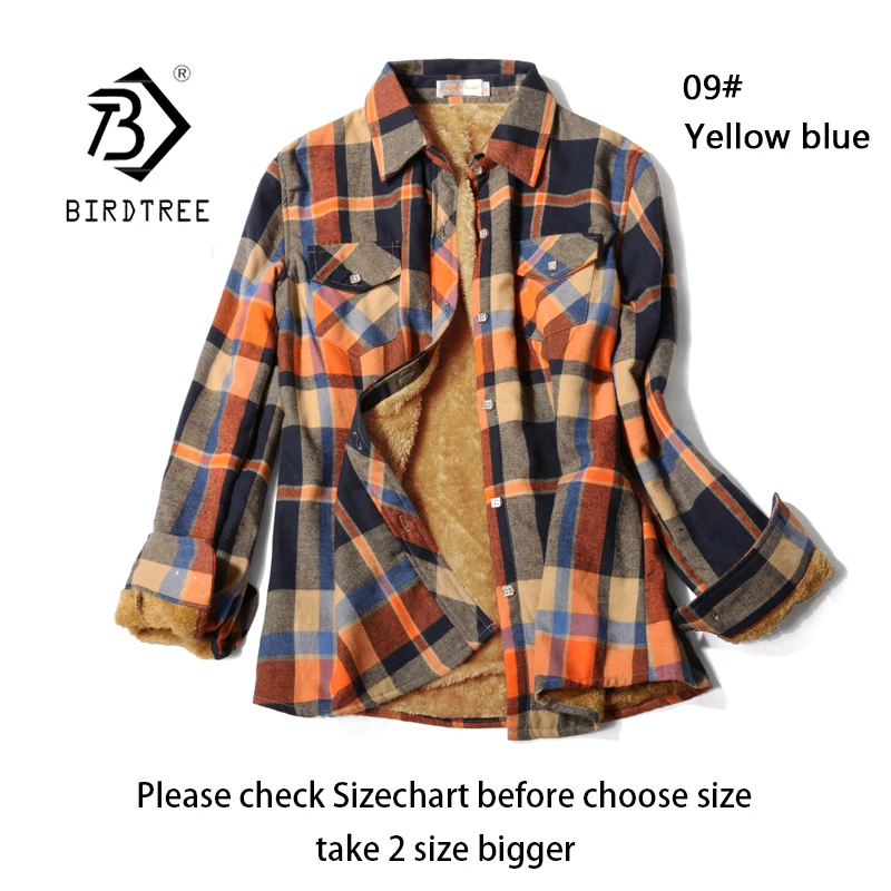 Velvet Thick Warm Women's Plaid Shirt, Female Long Sleeve Tops, M-5XL Winter Fleece Casual Check Blouse, Autumn Clothes T77710A