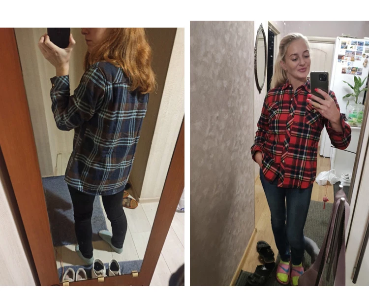 Velvet Thick Warm Women's Plaid Shirt, Female Long Sleeve Tops, M-5XL Winter Fleece Casual Check Blouse, Autumn Clothes T77710A