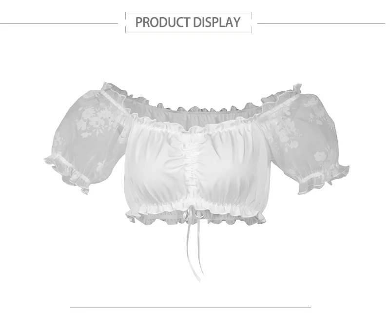 Women Black Organza Flocked Floral Off Shoulder Short Sleeve Summer Crop Tops Tee Tank Top Clubwear Corset Matching Accessories