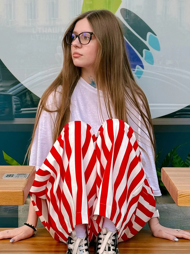 Women Retro Vertical Stripe Matching Two Piece Set Zip Hoodie Jacket Elastic Waist Wide Leg Pants Y2k Casual Street Outfit