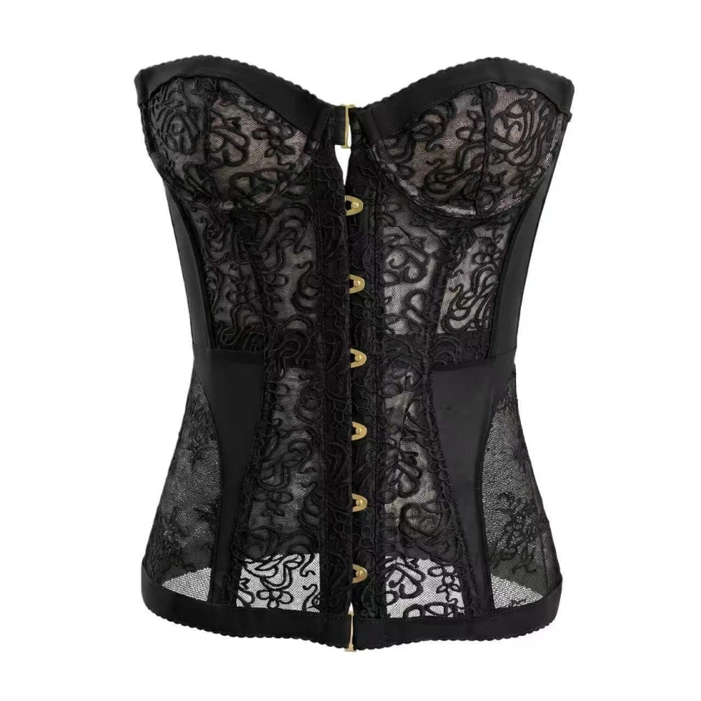 HLJ&GG Sexy Lace See Though Corset Two Piece Sets Women Off Shoulder Sleevelees Tube And Bandage Ruffle Shorts Outfit Streetwear
