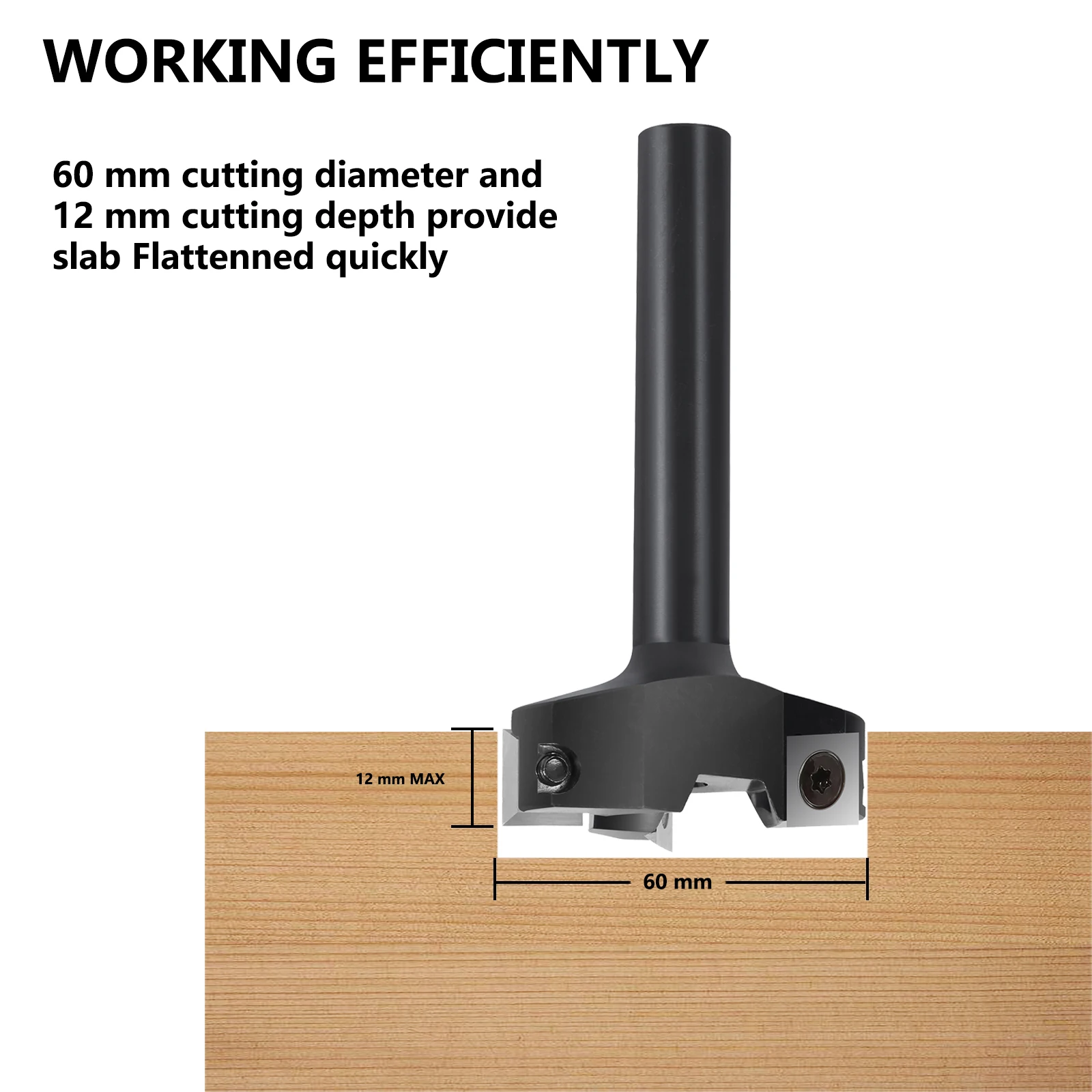 Dreanique 3-Flute Wood Planer Bit 35mm 60mm Cutting Diameter 8mm 12mm Shank Spoilboard Surfacing Router Bit Insert Carbide Slab