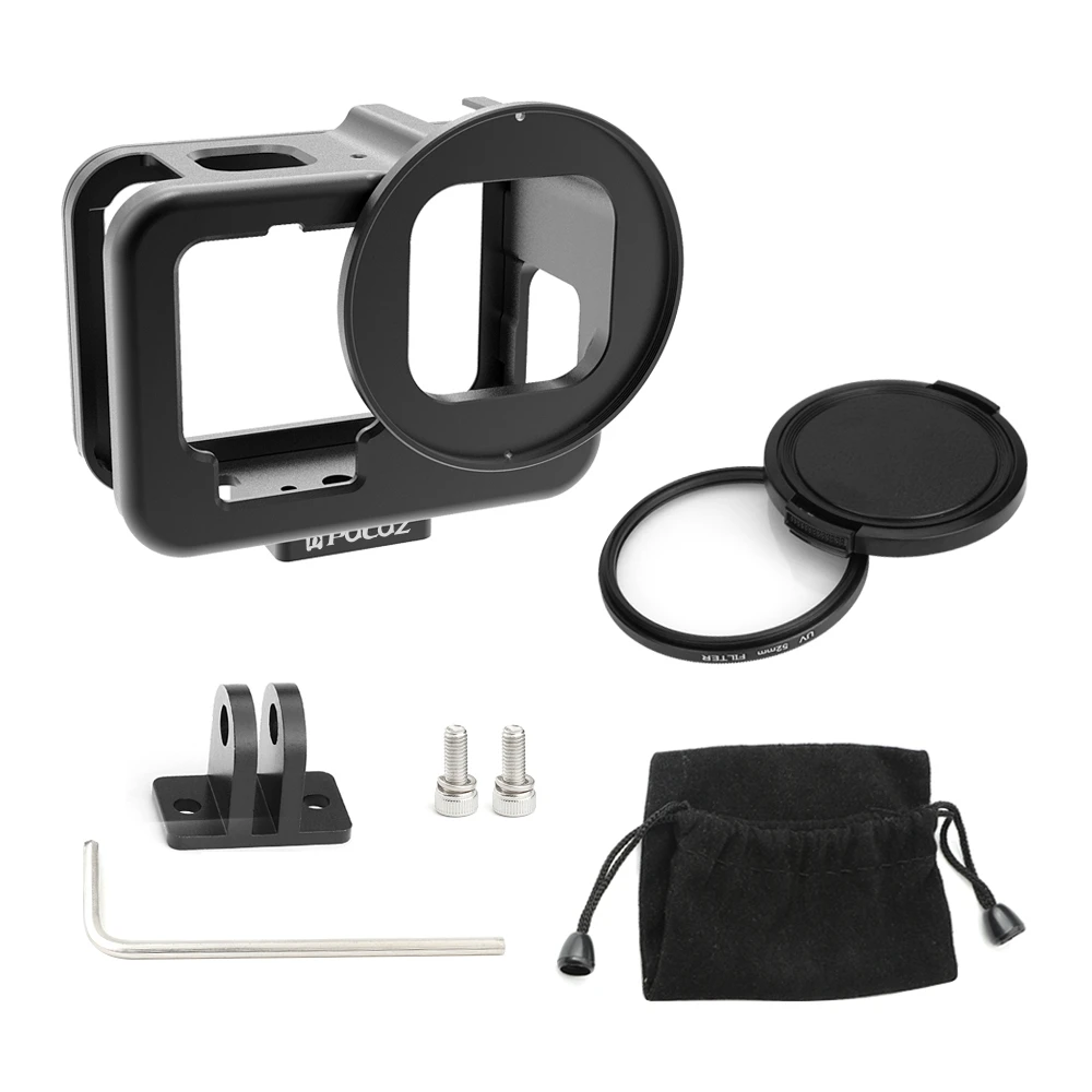 PULUZ for GoPro HERO13 12 11 10 9 Black Housing Shell CNC Aluminum Alloy Protective Cage with Insurance Frame & 52mm UV Lens
