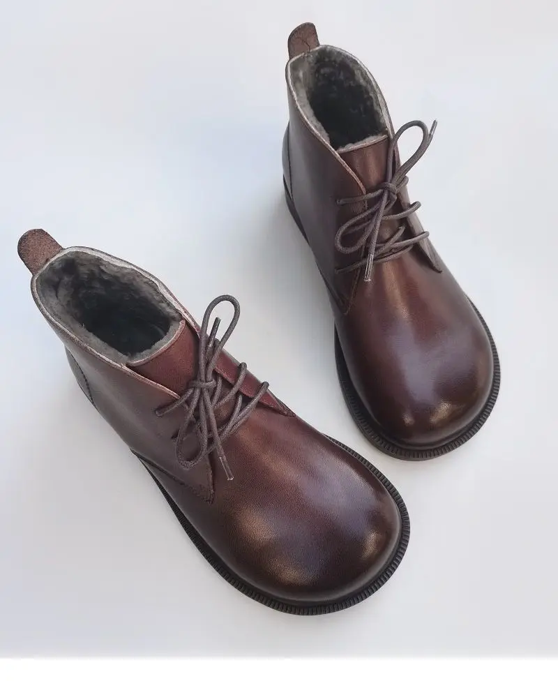 Winter Leather Sheepskin Fur Integrated Wide Toe Woman Short Boots Wool Non-slip Snow Boots Cotton Boots Ankle Women's Shoes