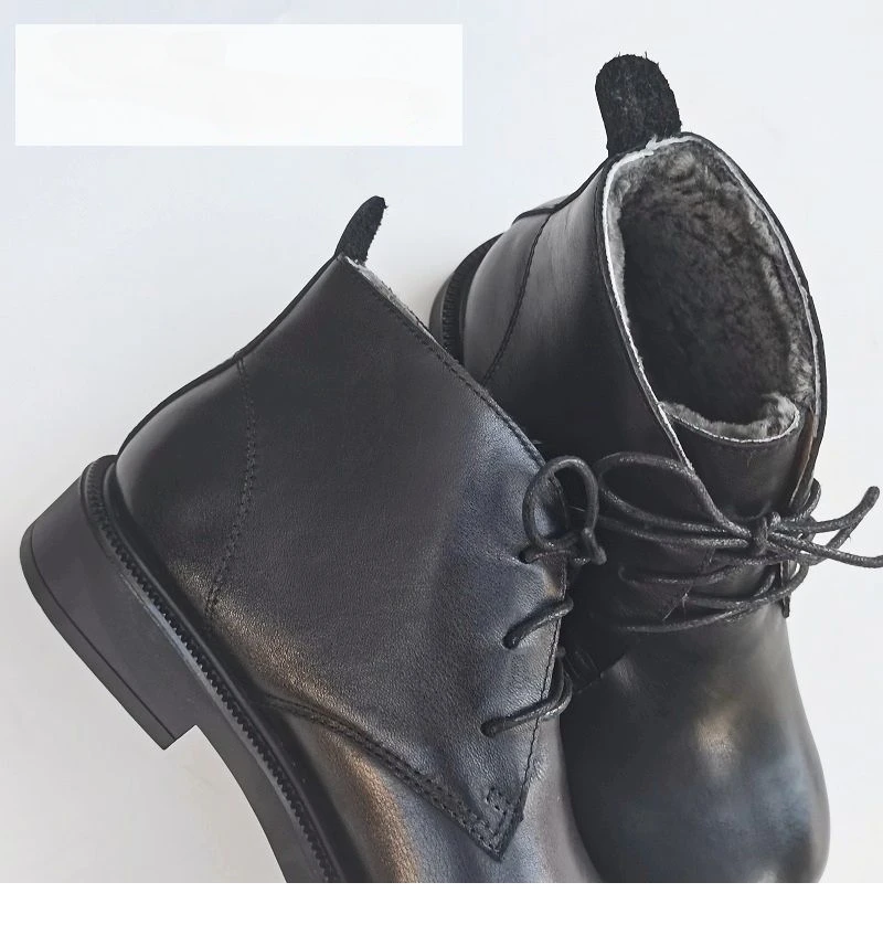 Winter Leather Sheepskin Fur Integrated Wide Toe Woman Short Boots Wool Non-slip Snow Boots Cotton Boots Ankle Women's Shoes