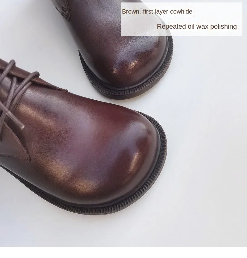 Winter Leather Sheepskin Fur Integrated Wide Toe Woman Short Boots Wool Non-slip Snow Boots Cotton Boots Ankle Women's Shoes