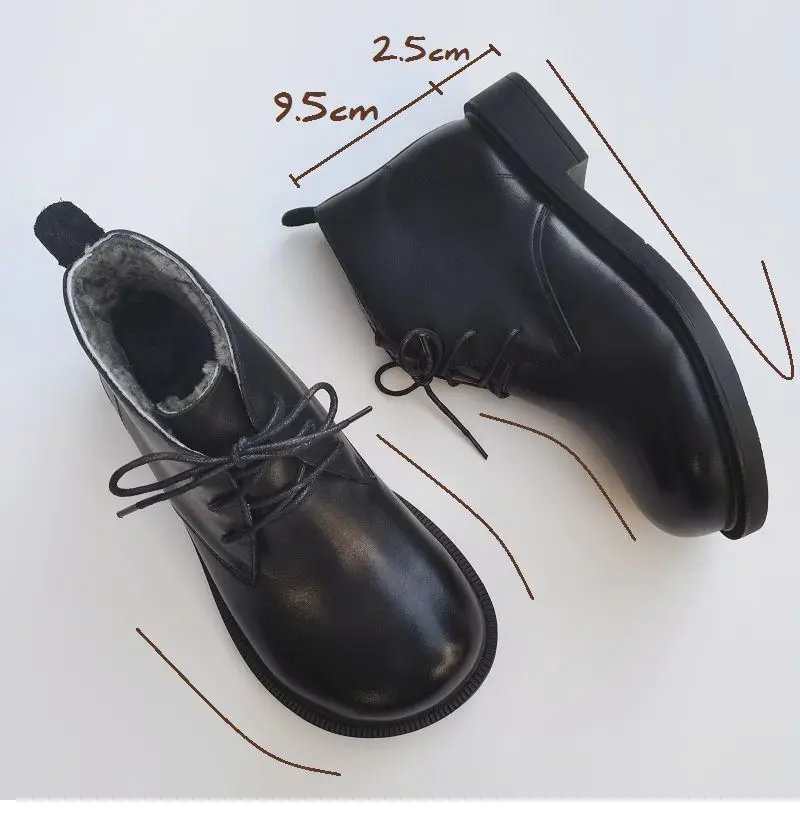 Winter Leather Sheepskin Fur Integrated Wide Toe Woman Short Boots Wool Non-slip Snow Boots Cotton Boots Ankle Women's Shoes