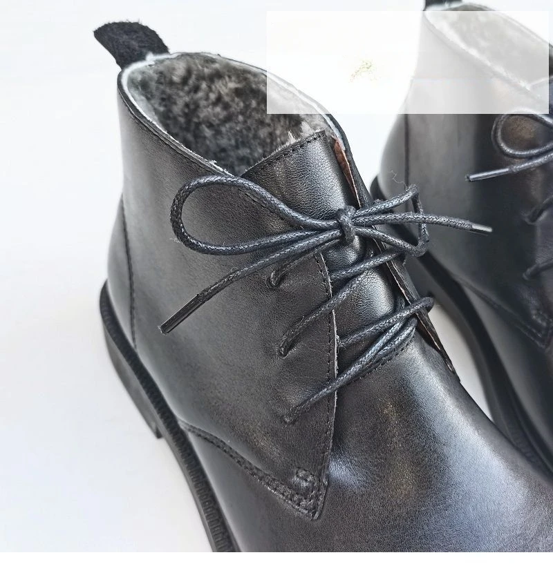 Winter Leather Sheepskin Fur Integrated Wide Toe Woman Short Boots Wool Non-slip Snow Boots Cotton Boots Ankle Women's Shoes