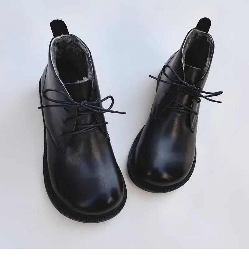 Winter Leather Sheepskin Fur Integrated Wide Toe Woman Short Boots Wool Non-slip Snow Boots Cotton Boots Ankle Women's Shoes