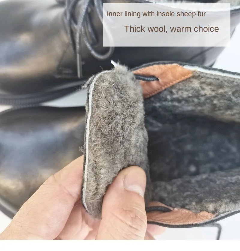 Winter Leather Sheepskin Fur Integrated Wide Toe Woman Short Boots Wool Non-slip Snow Boots Cotton Boots Ankle Women's Shoes